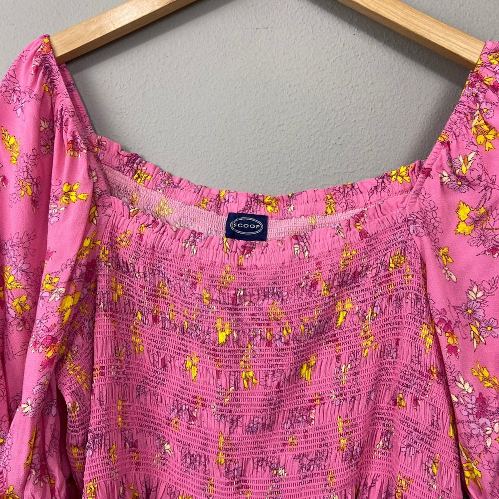 Scoop Pink Floral Cropped Blouse Size XXL Smocked Peplum Top Square Neck Cottage - Picture 3 of 12
